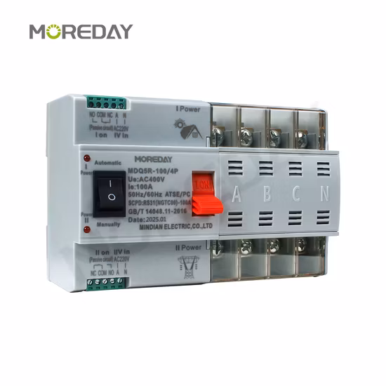 Moreday 2p 4p ATS 63A 100A 125A 발전기 ATS 컨트롤러 자동 전환 스위치 이중 전원 전환 스위치 PC 클래스